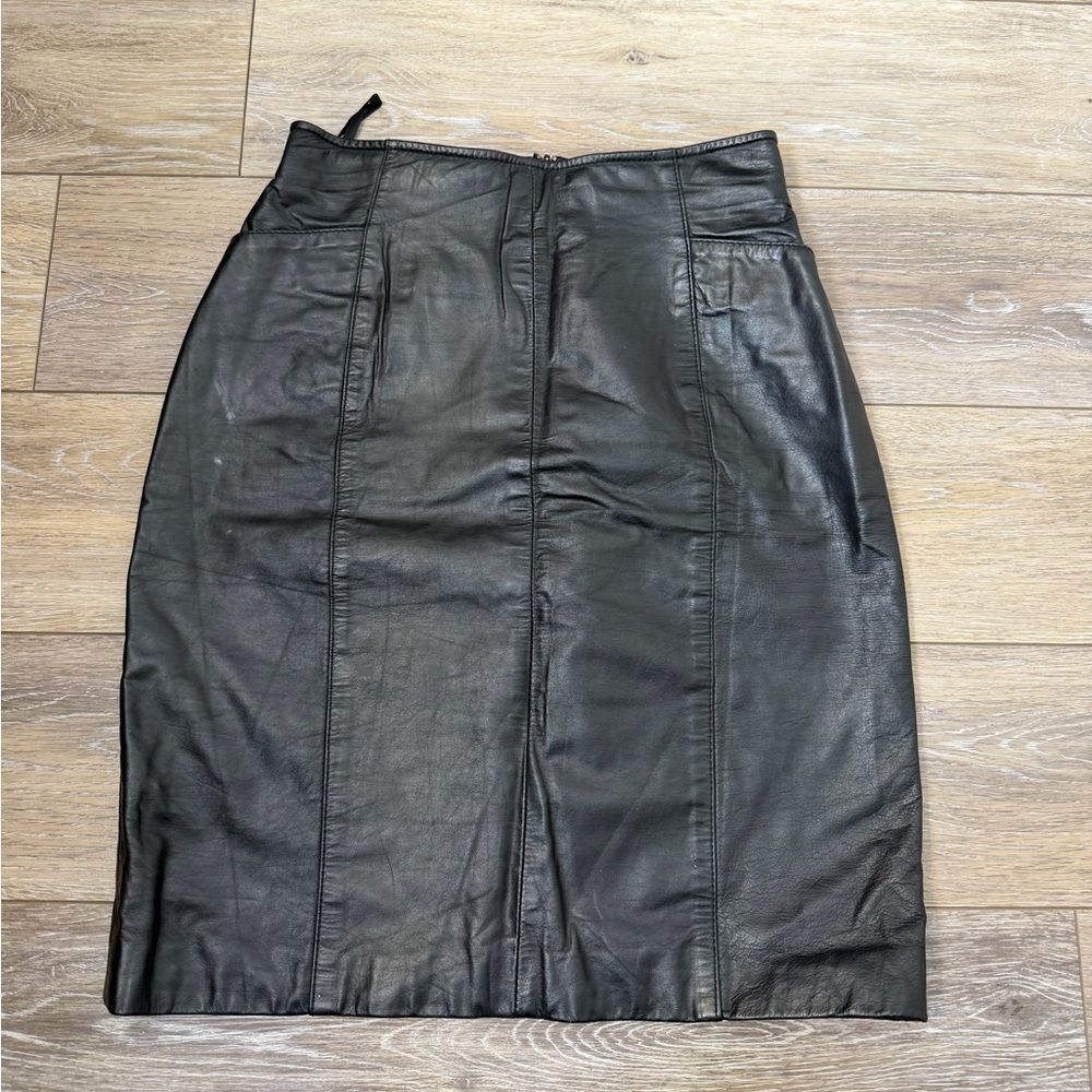 VTG Wilson Black Leather Pencil Skirt Sz 6